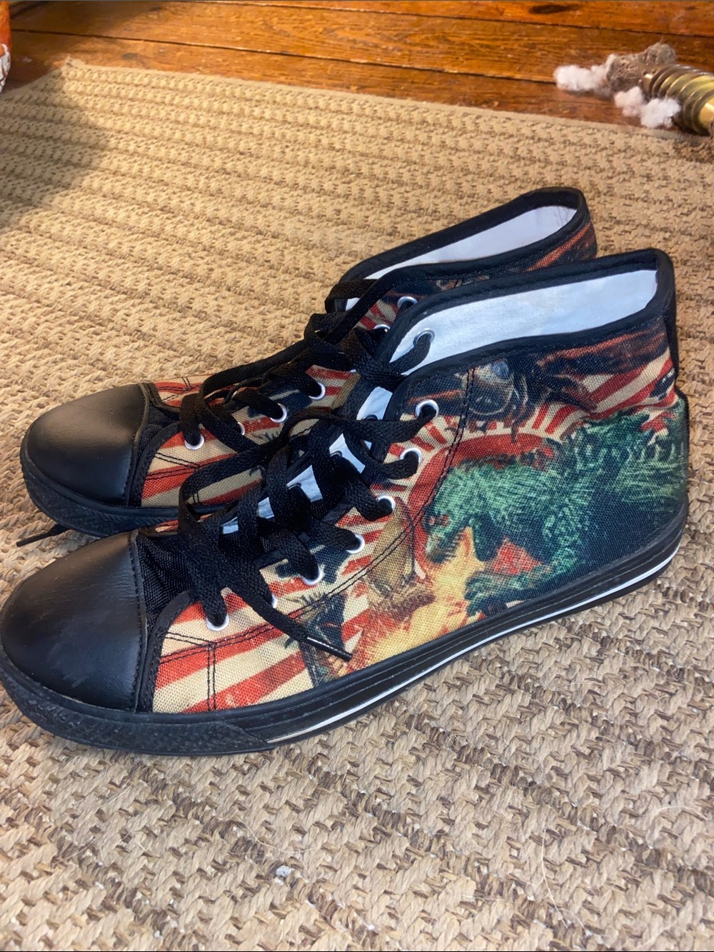 Men's High-Top Graphic Sneakers in Black with Multicolor Print
